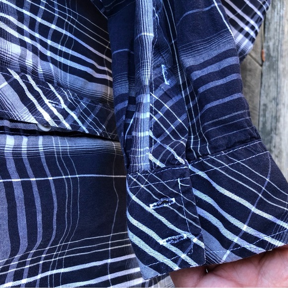 Helix Western Button Down Long Sleeve Blue Plaid Snap Button Front Pockets Small - Picture 5 of 7